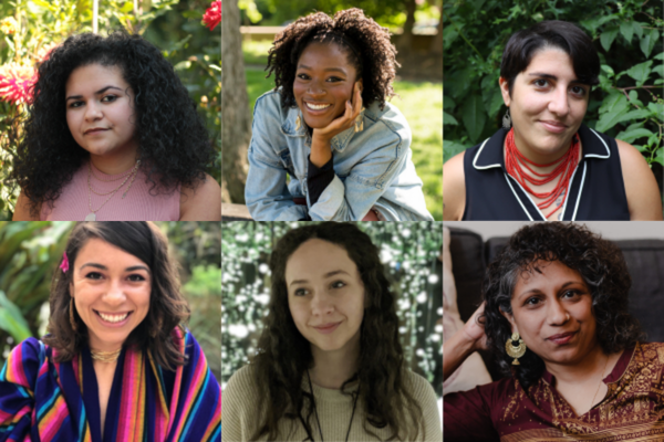 Six collaged photos of Split This Rock’s Board of Directors and Staff. From left to right in the top row: Tatiana Figueroa Ramírez, Alexa Patrick, and Danielle Badra. From left to right in the bottom row: Chelsea Iorlano, Alexandria Petrassi, and Gowri Koneswaran. 