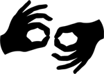 Logo for ASL interpretation -- two hands signing the word 